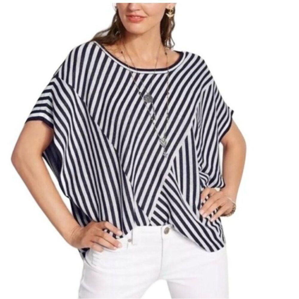 ✨CAbi Women's Navy Blue and White Stripes Siesta Poncho Sz Medium Tunic✨